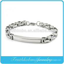 TKB-B0100 Men's Stainless Steel Half Round Flat Curb Link Chain Bracelet Bangle With Silver White Gold Tone